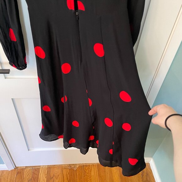 Reformation Luanne Red and Black Polka Dot Long Sleeve Midi Dress Size 4P - Picture 11 of 12